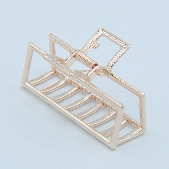 Accessories - Metal Large Rectangular Hollow Hair Clip Pink Gold